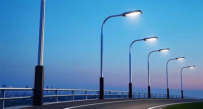 Solar street lights at night
